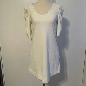 Anthro Deletta Ivory Puff Sleeve V Neck Dress